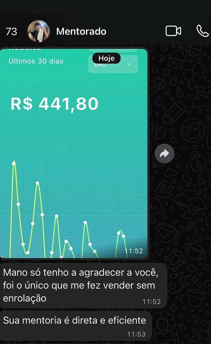 Depoimento de mentorado com resultado de R$ 441,80